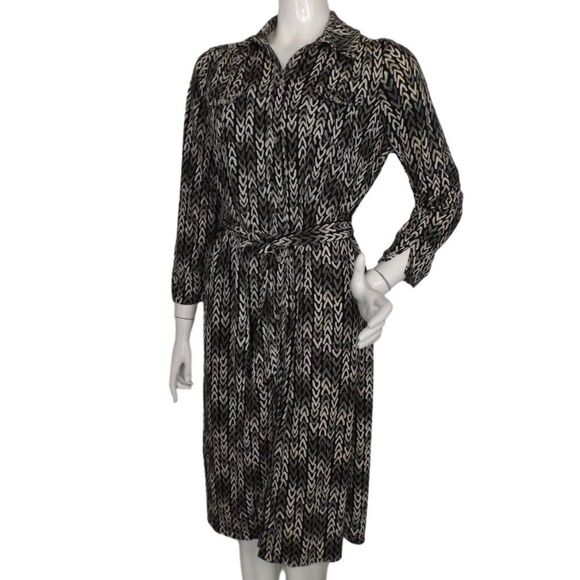 SIGRID OLSEN Shirt Dress, L, Black/Gray, Chevron Stripes, Breast pockets - Picture 4 of 13